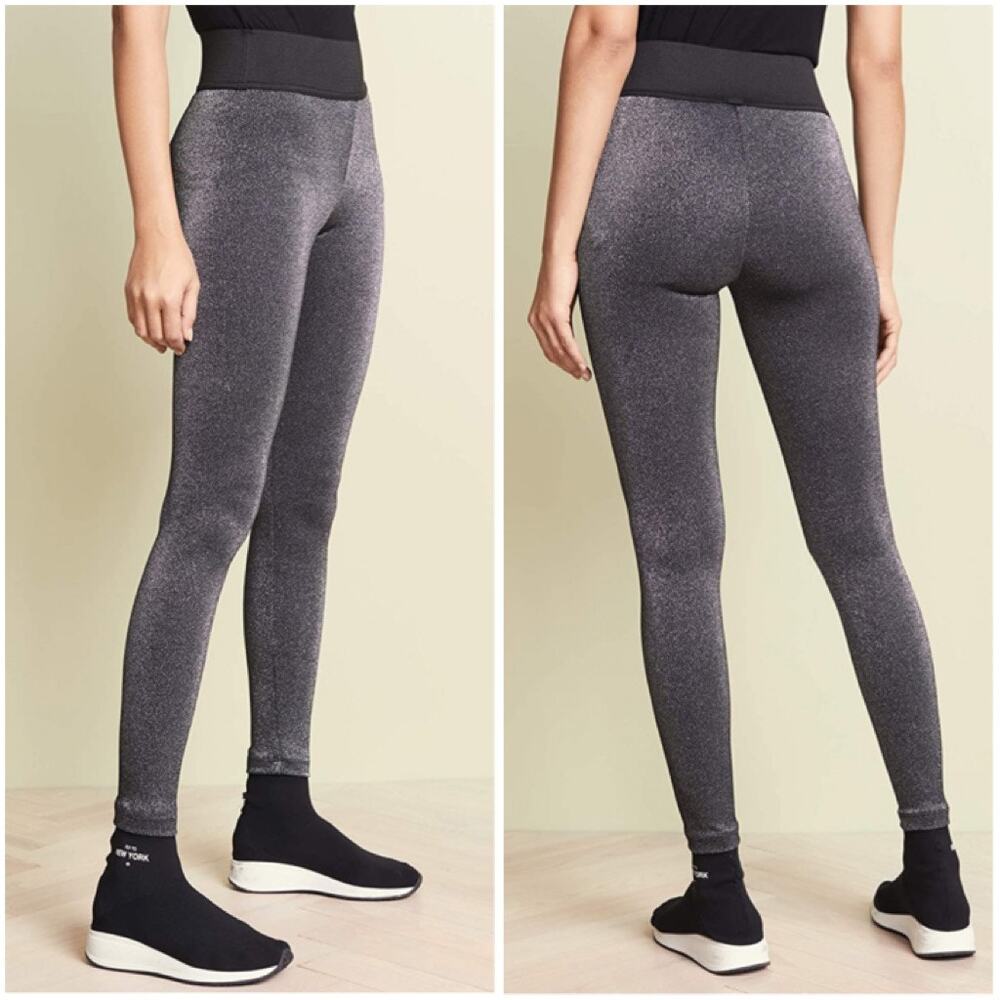 Koral Playoff High Rise Glow Leggings Sparkle Glitter Yoga Pants, Silver/ Black